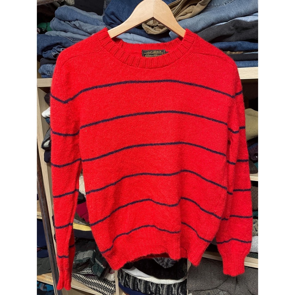 vtg 80s EDDIE BAUER STRIPED Sweater M // nature grandma core fall fuzzy soft